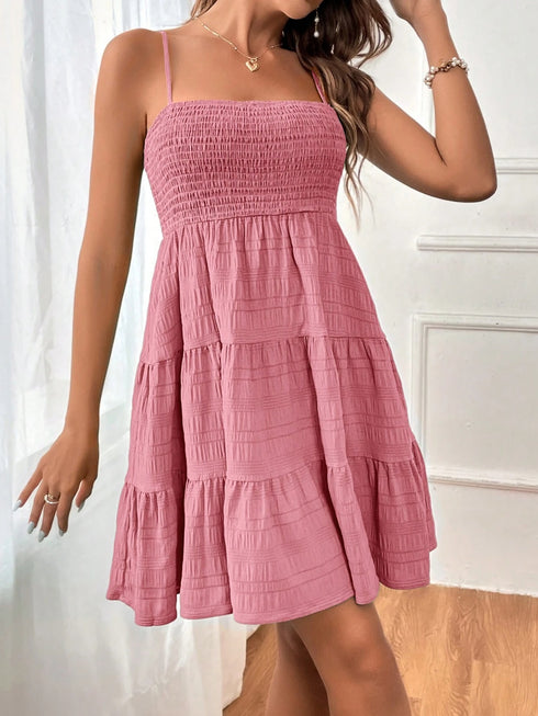 Smocked Tiered Sleeveless Mini Dress - Odaingerous